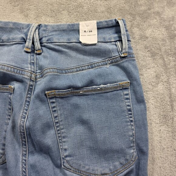 Good American Jeans Womens 6 28 Blue Distressed Raw Hem High Rise Skinny Stretch - Picture 4 of 11